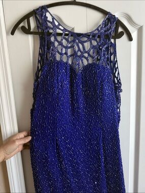 Vintage Scala 100% Silk Purple (has blue hues) Hand Beaded Evening Gown Size L